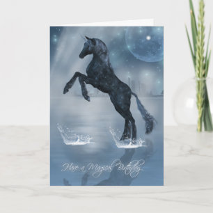 Carte Anniversaire magique imaginaire noir Unicorn