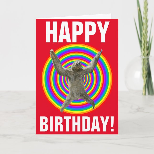 Carte Anniversaire Magique Rainbow Sloth (Devant)
