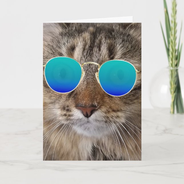 Carte Anniversaire Maine Chat Coon En Lunettes De Soleil (Devant)