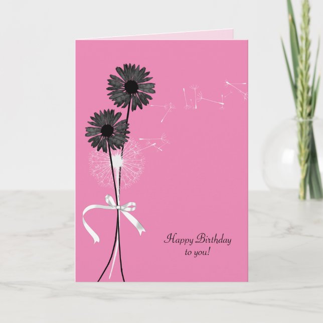 Carte Anniversaire marguerite noire et pissenlit (Devant)