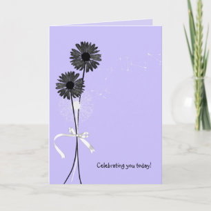 Carte anniversaire marguerites noires et pissenlit sur v
