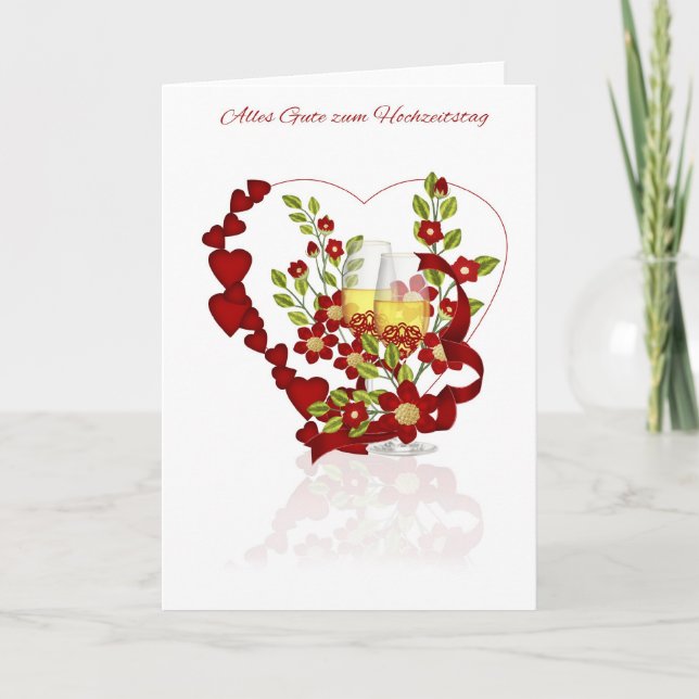 Carte Anniversaire Mariage Allemand Avec Fleurs Champagn (Devant)