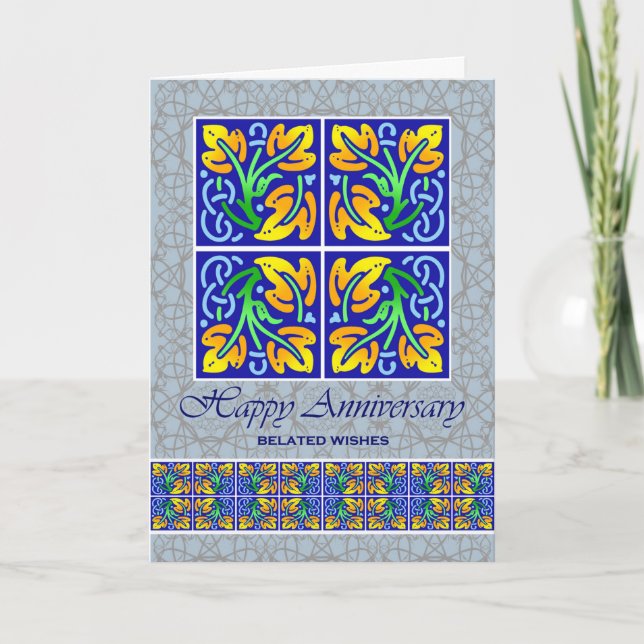 Carte Anniversaire Mariage Belated Souhaite Carreaux (Devant)