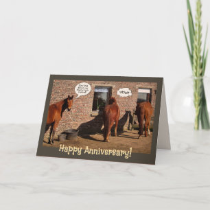 Carte anniversaire mariage, chevaux drôles