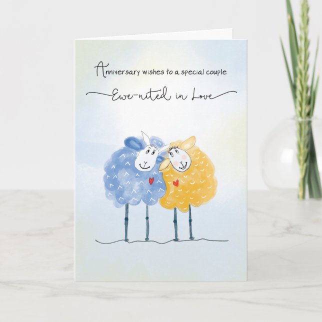 Carte Anniversaire mariage Deux mignons moutons tirés à  (Devant)