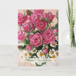 Carte Anniversaire mariage - roses et marguerites-camomi