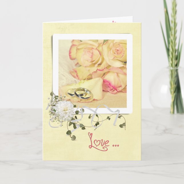 Carte Anniversaire mariage sonne sur pétale rose (Devant)
