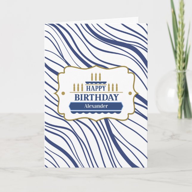 Carte Anniversaire Masculin avec lignes bleues Abstraite (Devant)