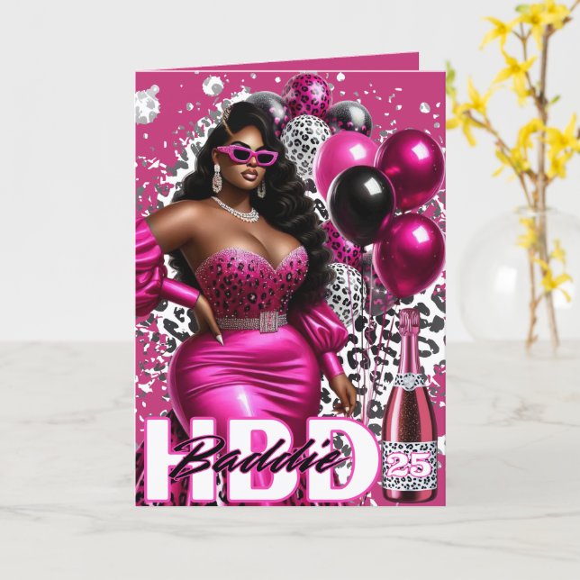 Carte Anniversaire Méchante Femme Noire Rose & Léopard (Fleur jaune)