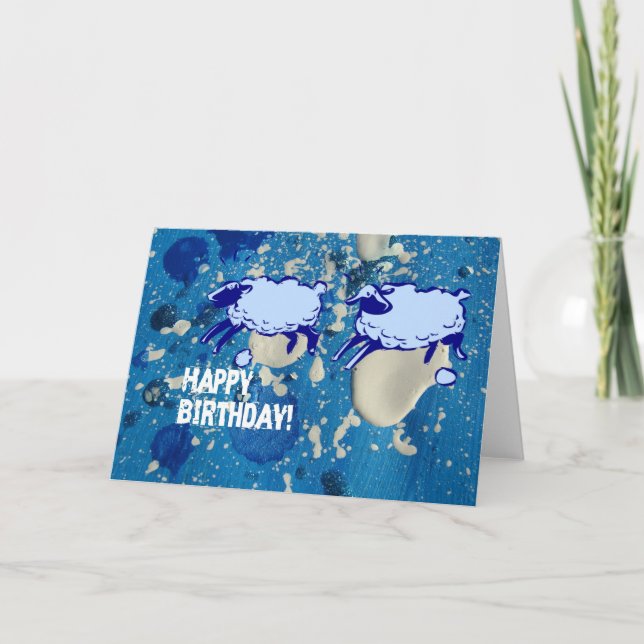 Carte Anniversaire Mélange Média Mélange Mouton Bleu (Devant)