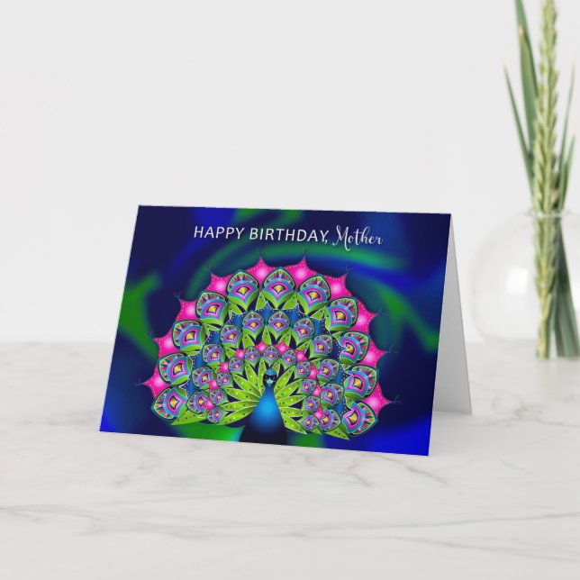 Carte Anniversaire Mère Belle Colorée Unique Peacock (Devant)