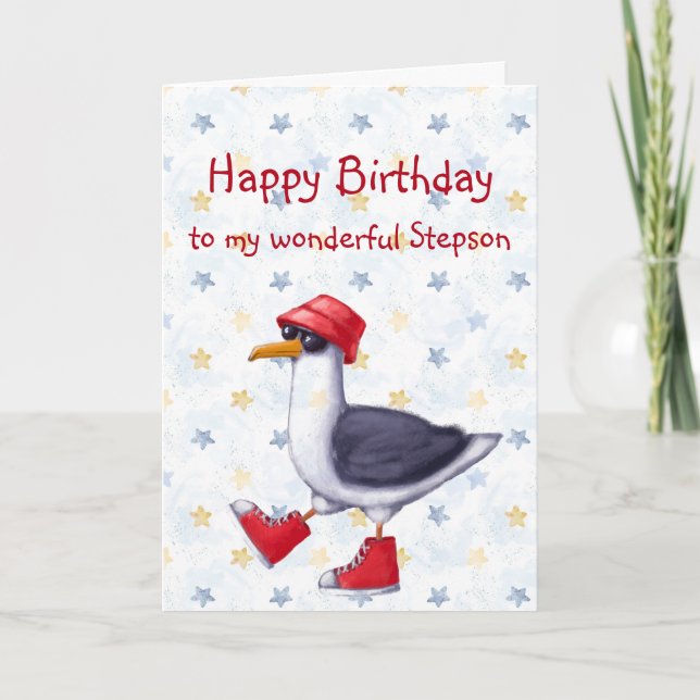 Carte Anniversaire Merveilleux Stepson Fun Cute Seagull  (Devant)