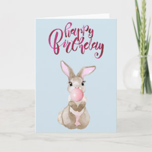 Carte Anniversaire mignon Bunny Bubble Gum