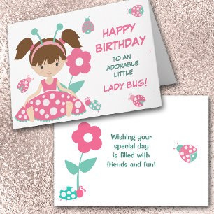 Carte Anniversaire mignon de fille de coccinelle