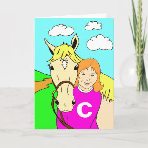 Carte Anniversaire mignon de poney et de fille
