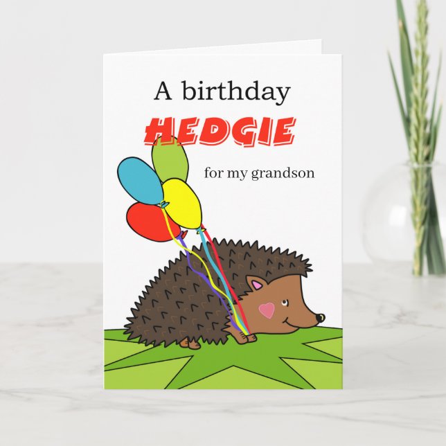 Carte Anniversaire mignon pour petit-fils, hérisson, bal (Devant)
