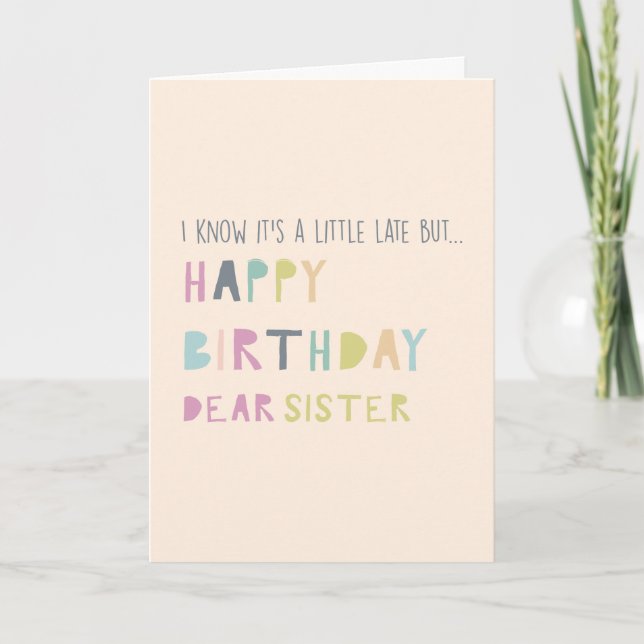 Carte Anniversaire mignon Pour Soeur Pastel Typographie  (Devant)