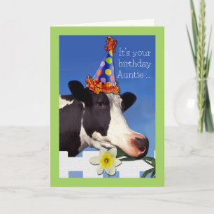 Carte Anniversaire mignon pour tante avec vache drôle