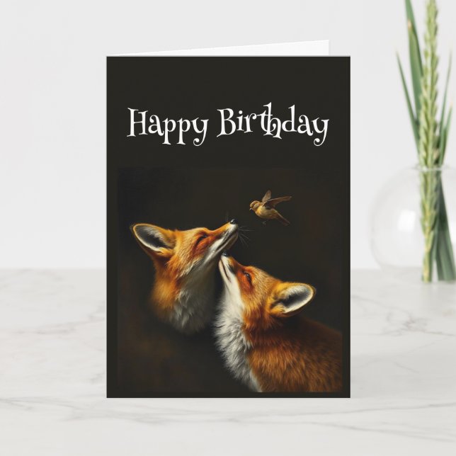 Carte Anniversaire Mignonne Fox Animaux d'oiseaux (Devant)