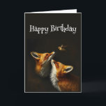 Carte Anniversaire Mignonne Fox Animaux d'oiseaux<br><div class="desc">Carte d'anniversaire avec de mignons renards regardant un oiseau</div>
