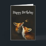 Carte Anniversaire Mignonne Fox Animaux d'oiseaux<br><div class="desc">Carte d'anniversaire avec de mignons renards regardant un oiseau</div>