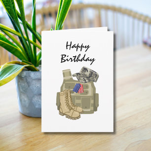 Carte Anniversaire Militaire USA Plaque d'identité Vétér