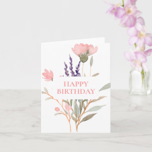 Carte Anniversaire minimaliste Pastel Floral Watercolor