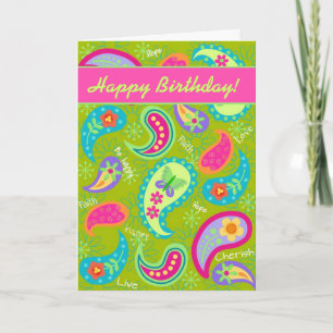 Carte Anniversaire moderne fuchsia de Paisley de vert