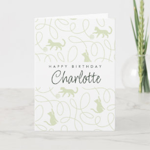 Carte Anniversaire Motif de Chat Vert Sauge Lumineux et 