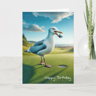 Carte Anniversaire Mouette avec balle de golf pour golfe