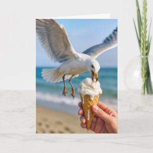 Carte Anniversaire Mouette mangeant un cône de crème gla