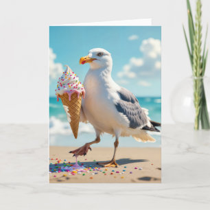 Carte Anniversaire Mouette tenant un cône de glace