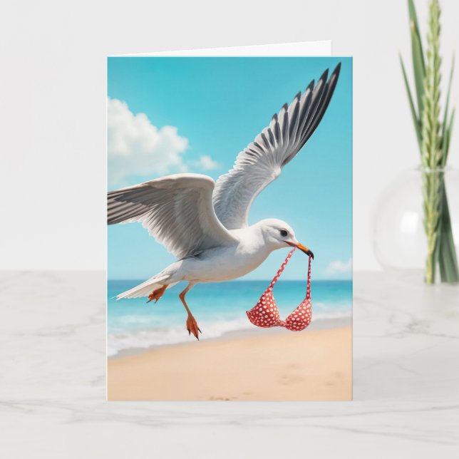 Carte Anniversaire Mouette volante avec un haut de Bikin (Devant)