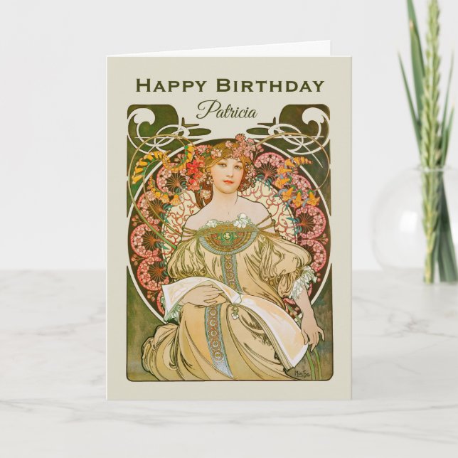 Carte Anniversaire Mucha Reverie Daydream Art Nouveau CC (Devant)