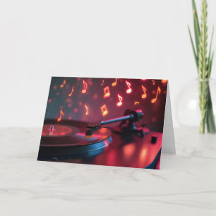 Carte Anniversaire Musique Tourne-disque Avec Notes Neon
