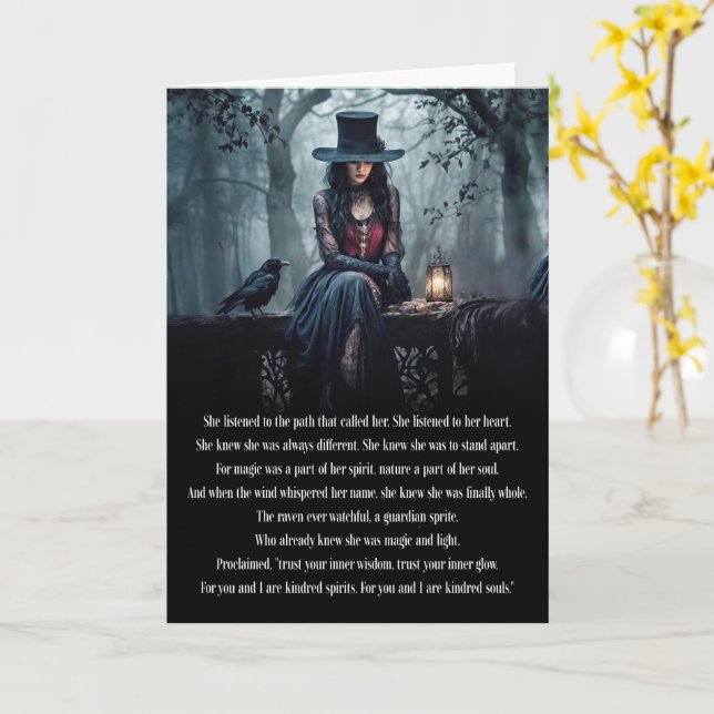 Carte Anniversaire mystique avec Corbeau gothique Wicca  (Fleur jaune)