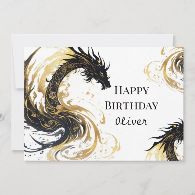 Carte Anniversaire mythique du dragon aquarelle (Devant)