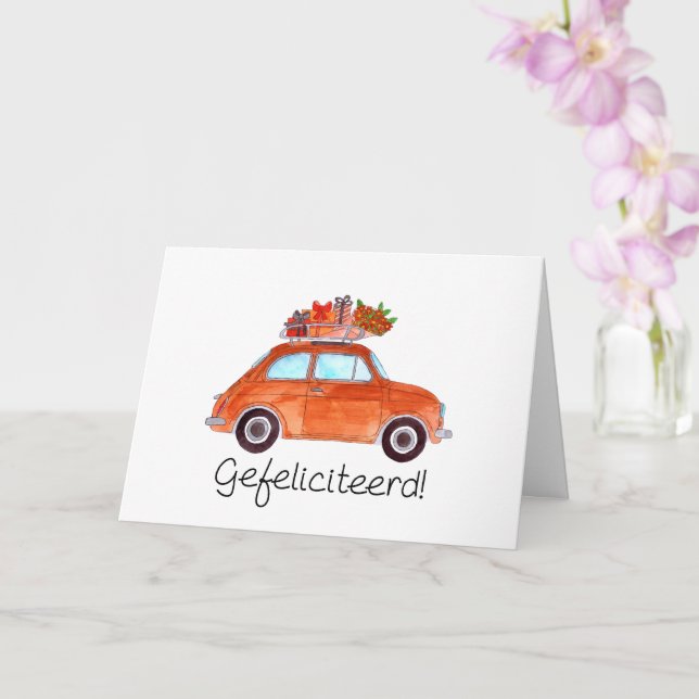 Carte Anniversaire néerlandais Retro Fiat 500 (Orchidée)