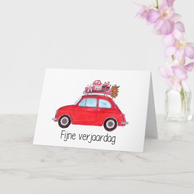 Carte Anniversaire néerlandais Retro Fiat 500 (Orchidée)