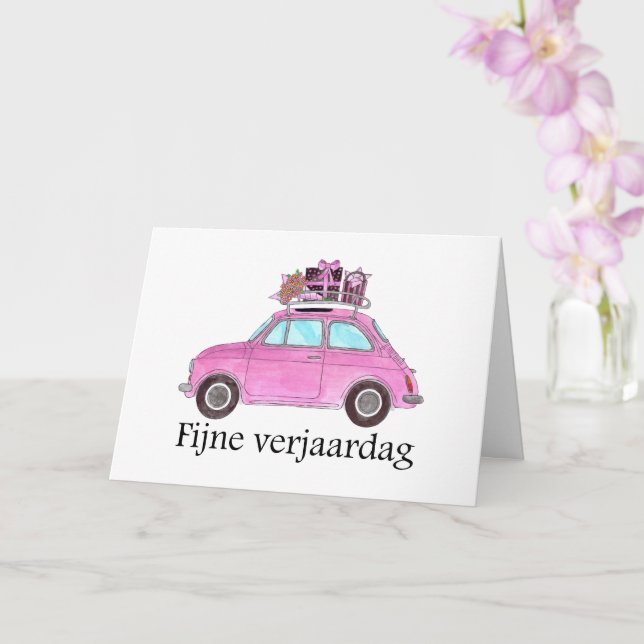 Carte Anniversaire néerlandais Retro Fiat 500 (Orchidée)