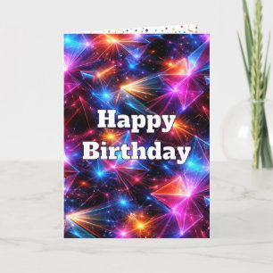Carte Anniversaire Neon Polygon Abstrait avec Explosions