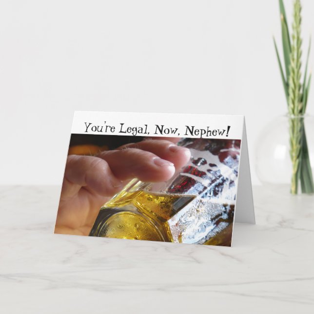 Carte Anniversaire, neveu, légal, 21. Bière en verre. (Devant)