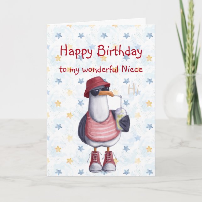 Carte Anniversaire Niece Fun Cool Seagull Bird Card (Devant)