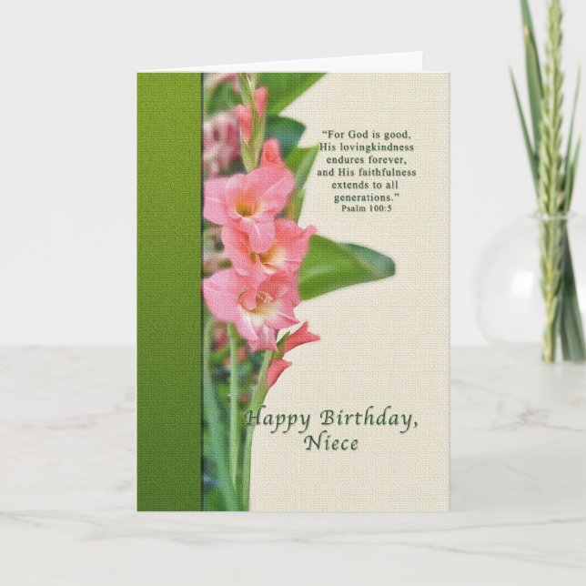 Carte Anniversaire, nièce, glaïeul rose (Devant)