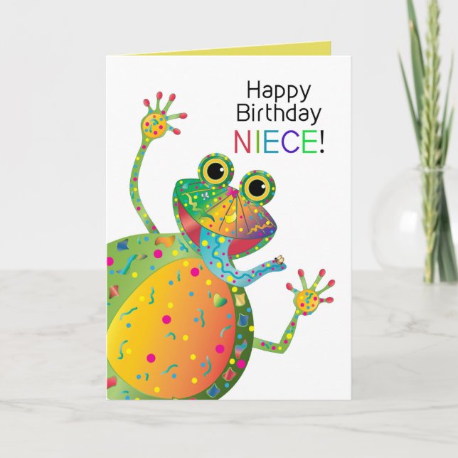 Carte Anniversaire, Nièce, Grenouille, Collection Kaleid (Devant)