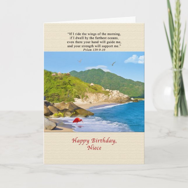 Carte Anniversaire, Nièce, Plage, Collines, Oiseaux, Océ (Devant)