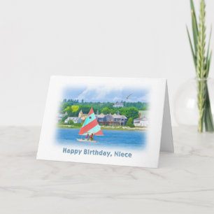 Carte Anniversaire, nièce, voilier sur un lac, nautique