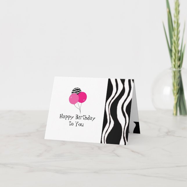 Carte Anniversaire noir et blanc de rayure de zèbre (Devant)
