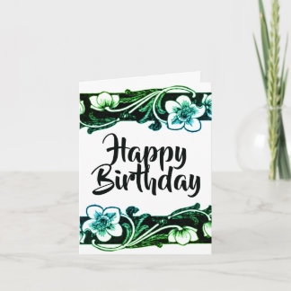 Carte Anniversaire noir et blanc floral noir
