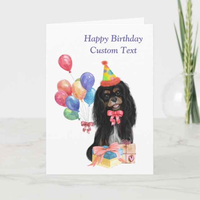 Carte Anniversaire Noir et Tan Cavalier Spaniel (Devant)